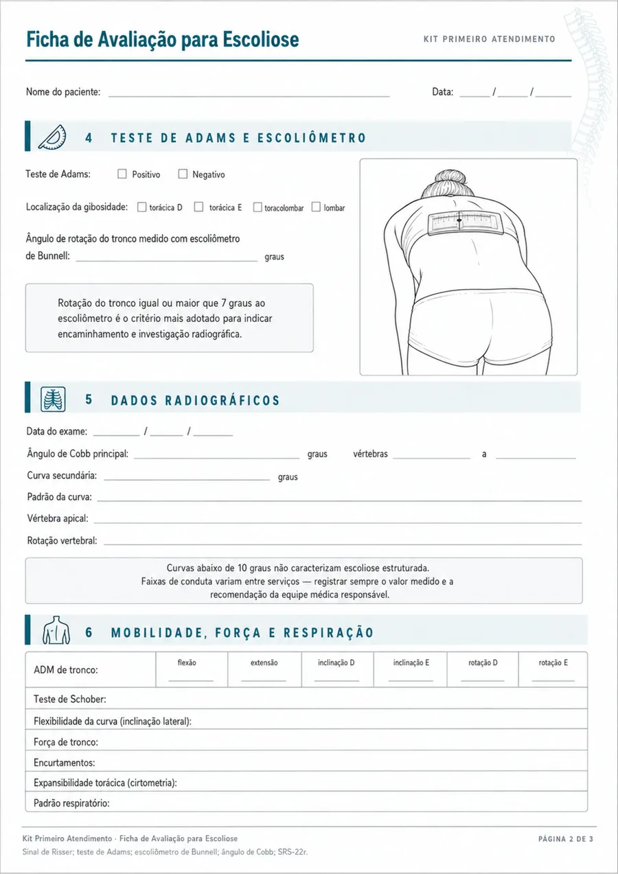 Ficha de Avaliação para Escoliose: ilustração do Teste de Adams